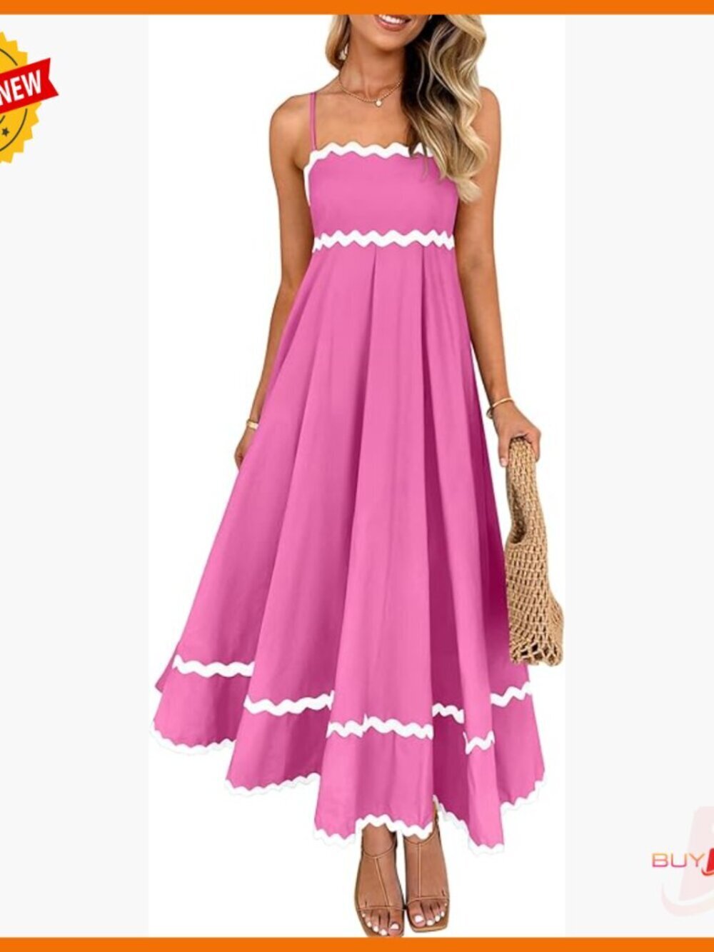 Summer Spaghetti Strap Backless Smocked Midi Dress Flowy A-Line